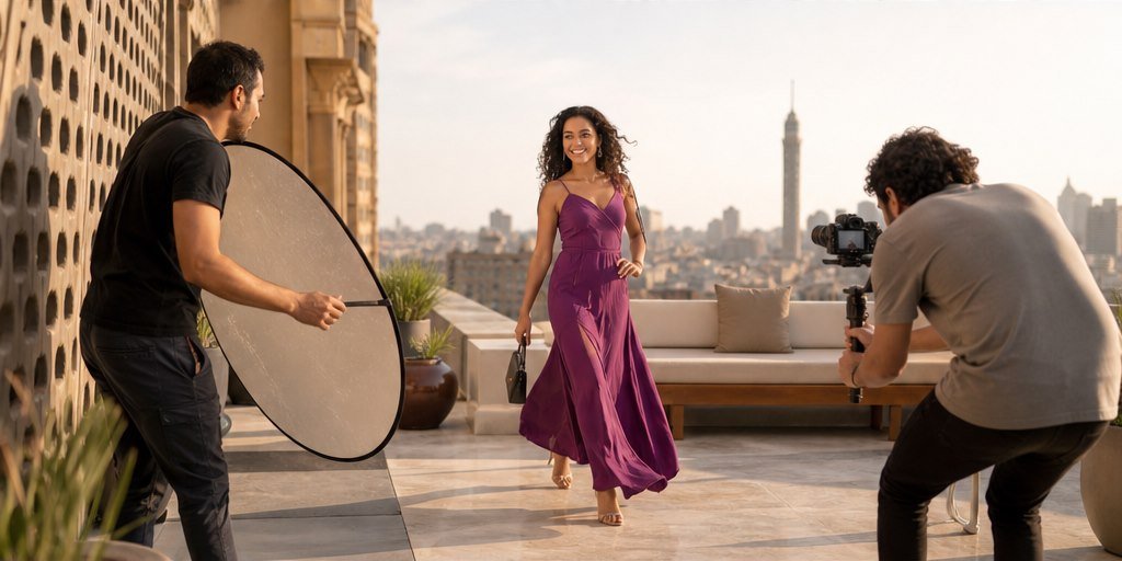 مشهد توضيحي لمرحلة التصوير ضمن مونتاج فيديو احترافي